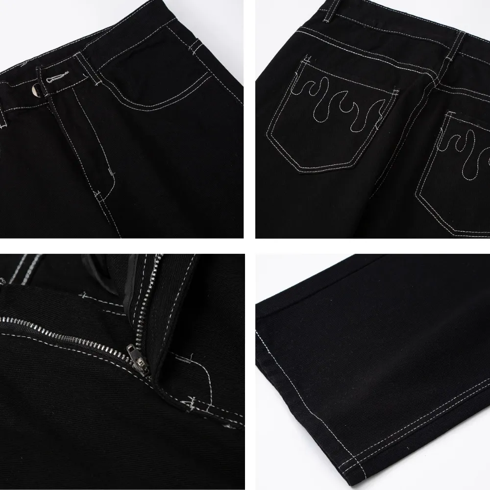 Flame Embroidery Jeans