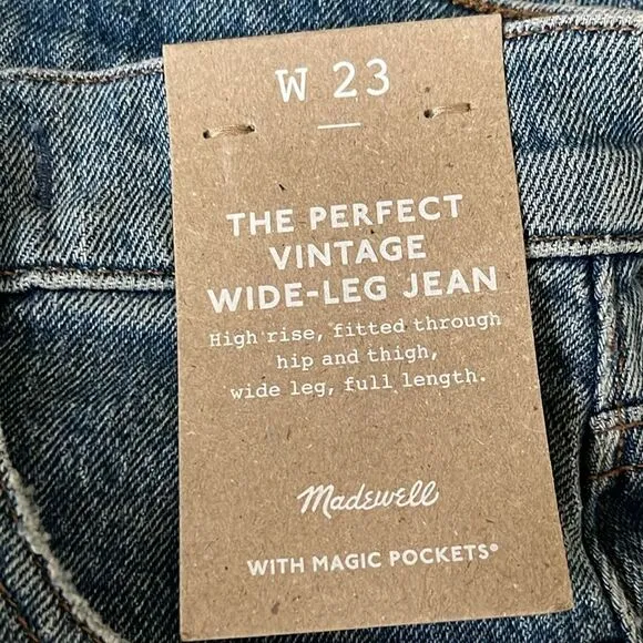 *Flaw* Madewell NWT Perfect Vintage Wide Leg High Rise Jean Size 23 in Heathcote