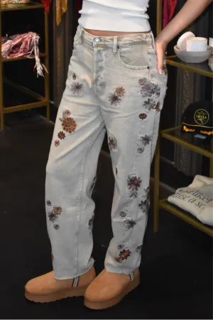 Floral Embroidered Denim