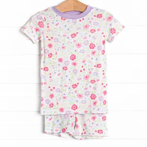Floral Party Bamboo Pajama Short Set, Purple