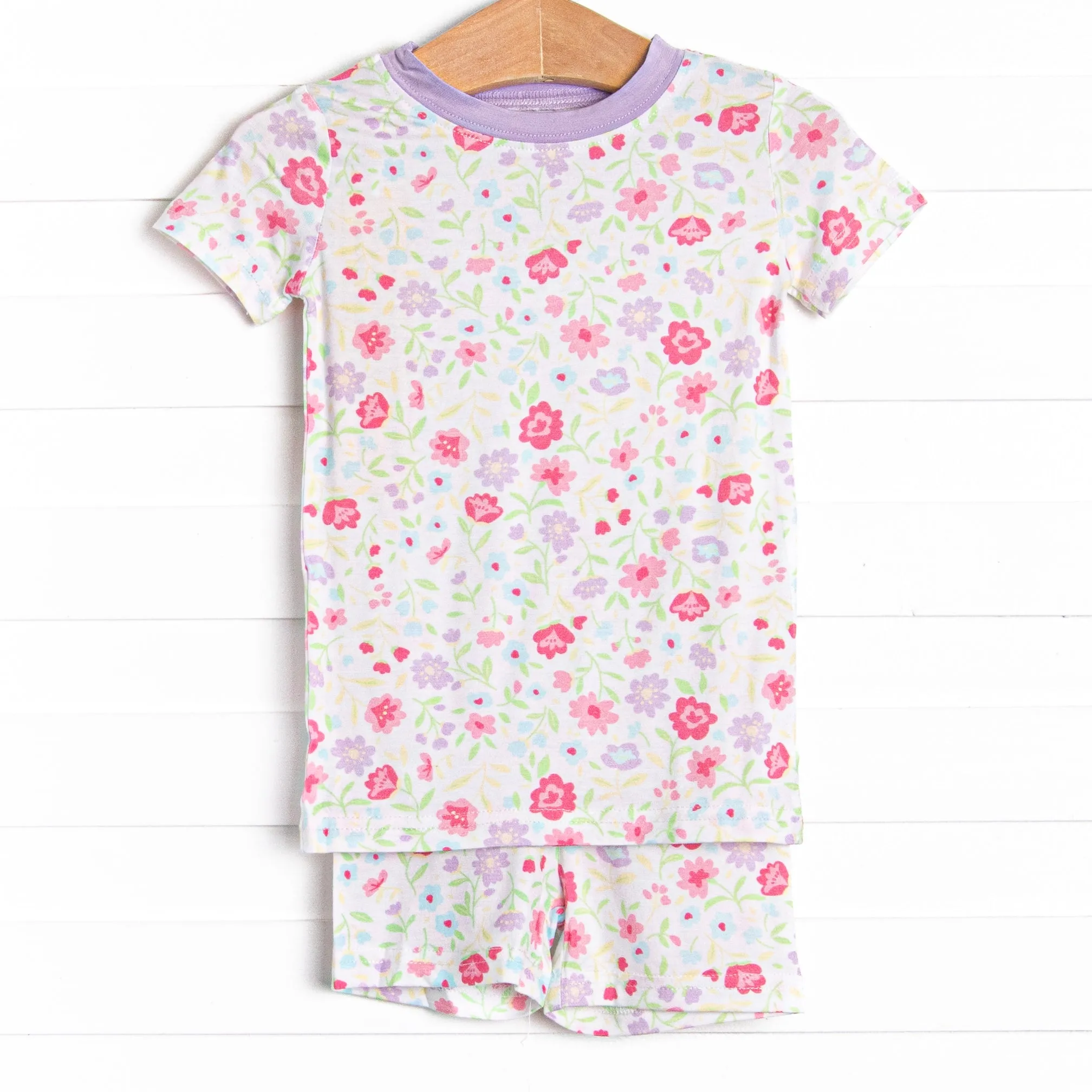 Floral Party Bamboo Pajama Short Set, Purple