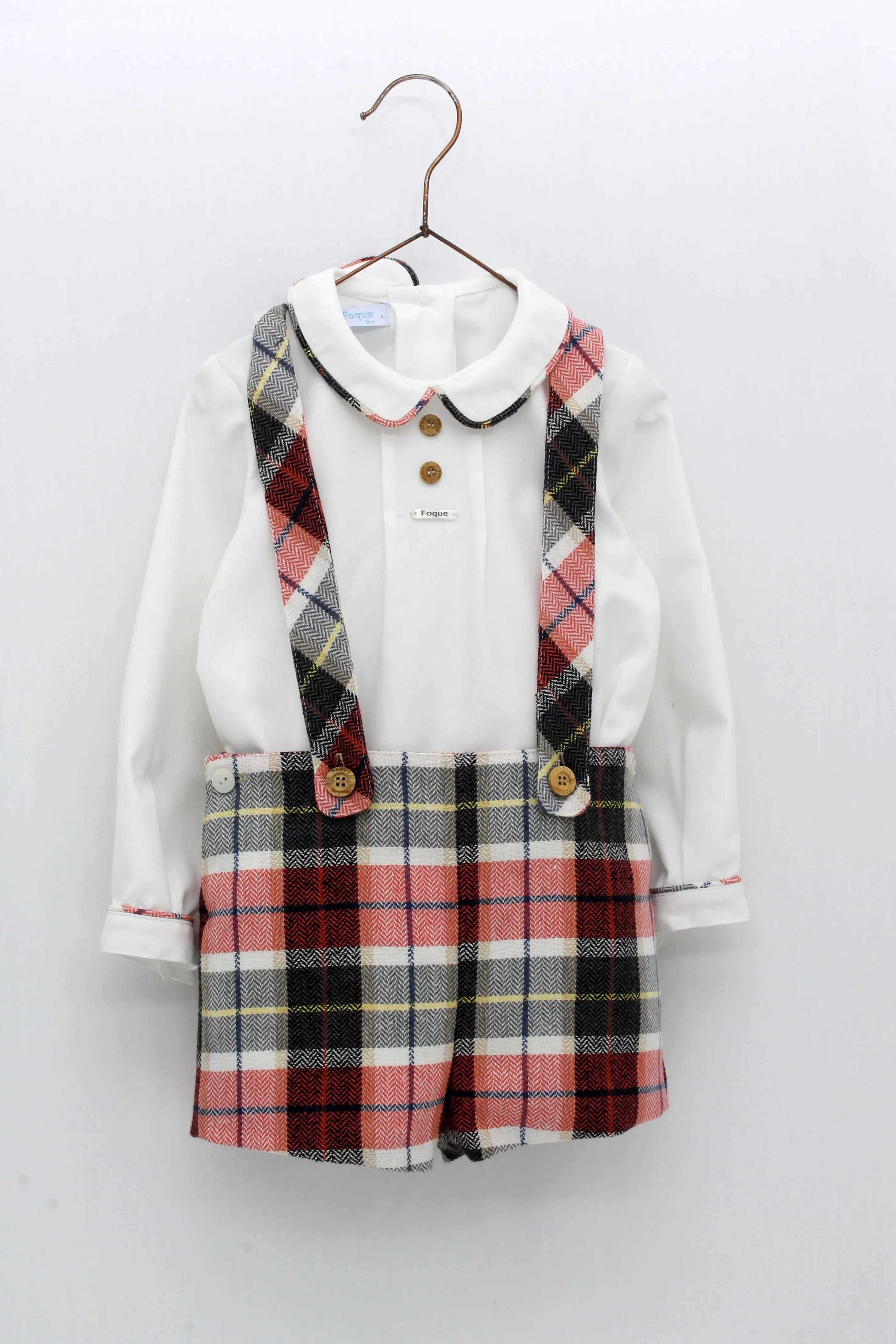 FOQUE Beige & Red Check Baby Boys Shorts Set - CLEARANCE SALE