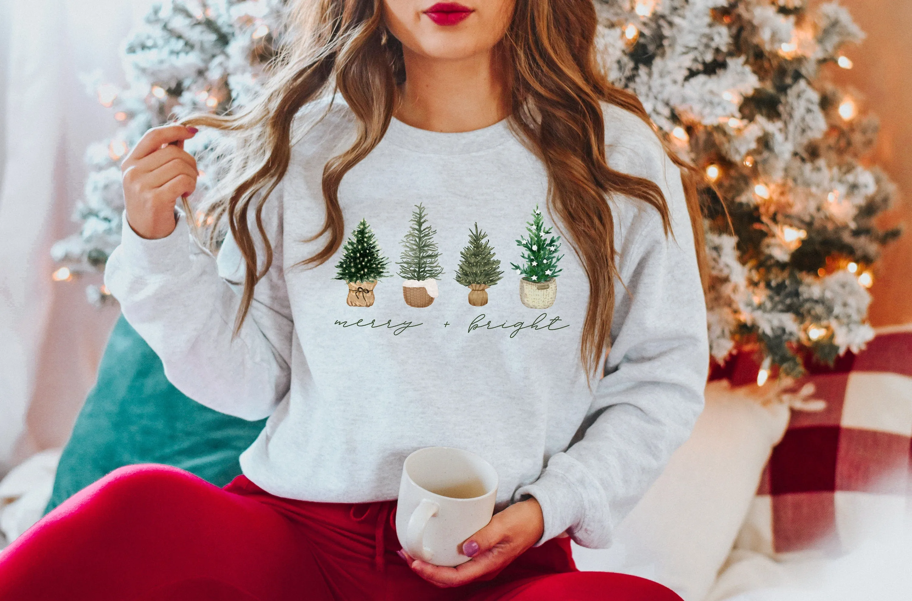 Four Basket Tree Womens Christmas Sweatshirt