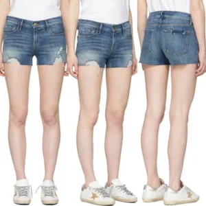 Frame Le Cutoff Denim Shorts in Sand Down