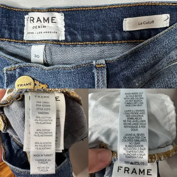 Frame Le Cutoff Denim Shorts in Sand Down