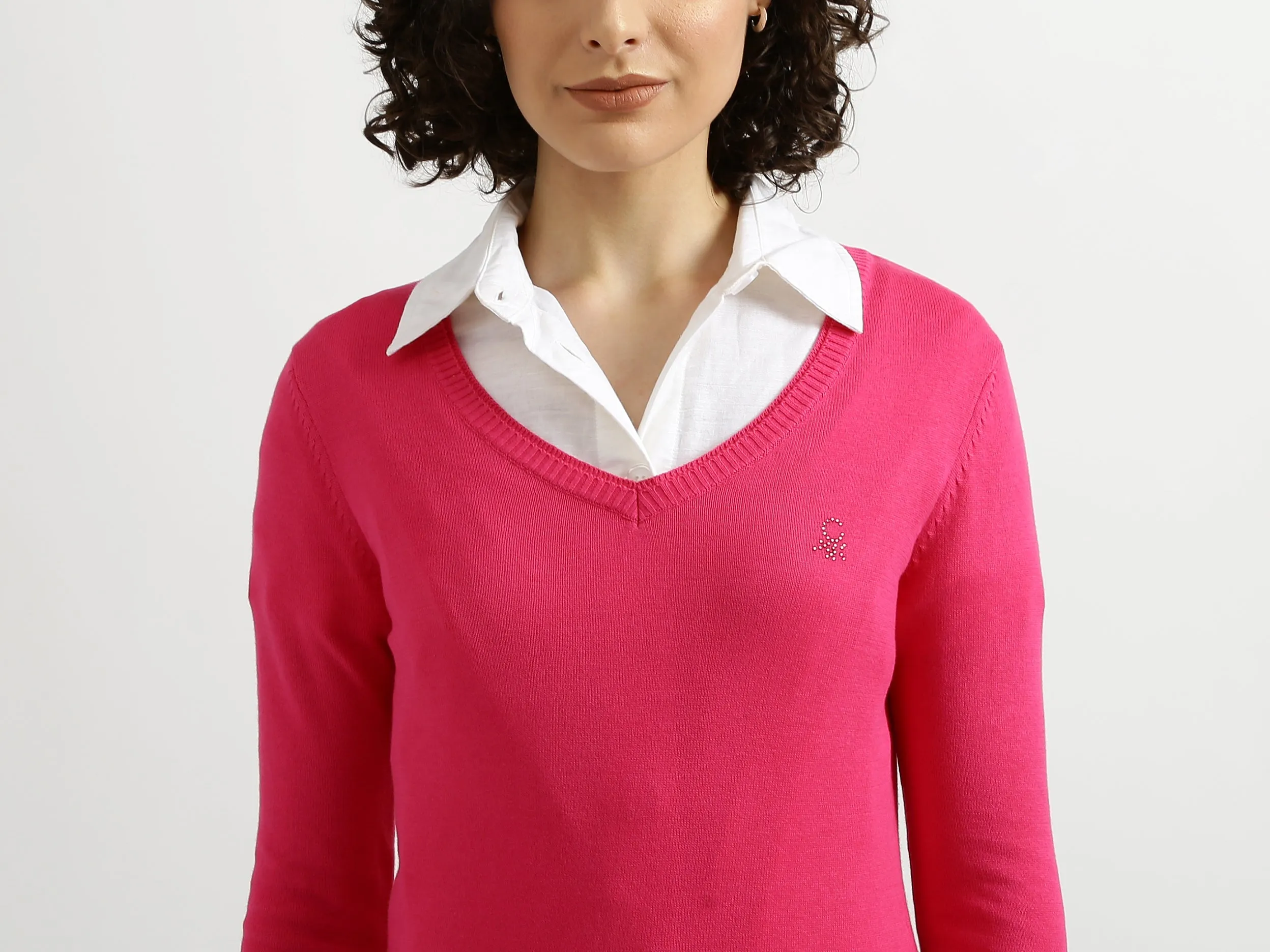 Fuchsia V-Neck Sweater