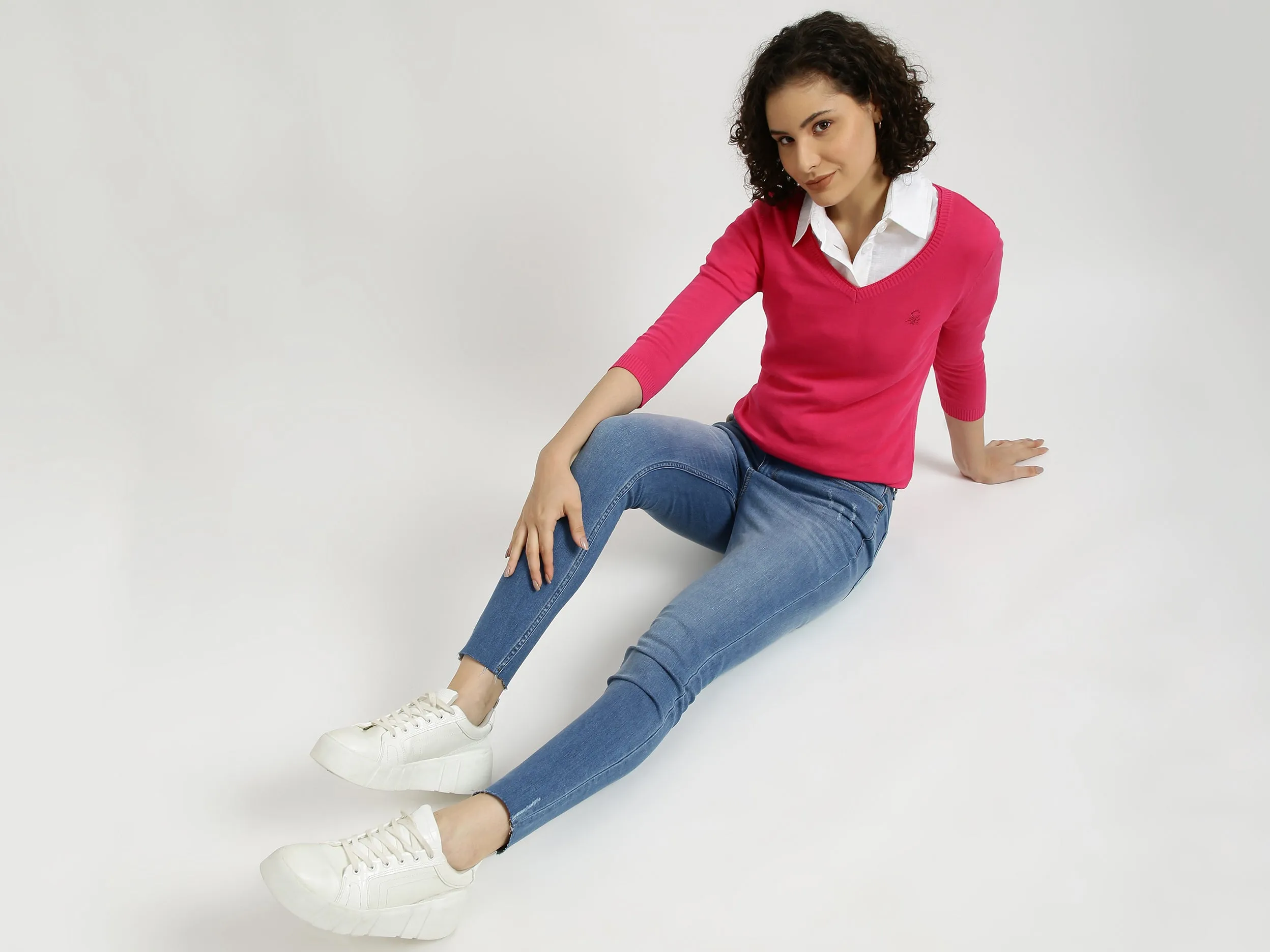 Fuchsia V-Neck Sweater