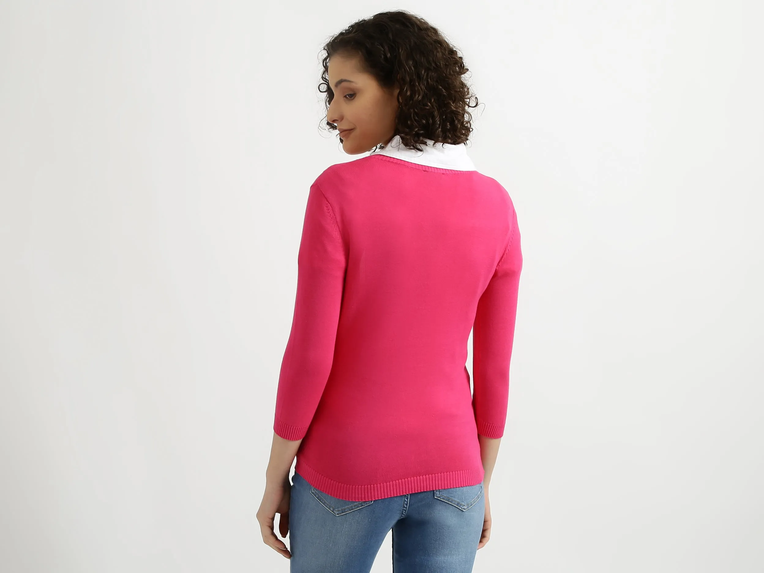 Fuchsia V-Neck Sweater