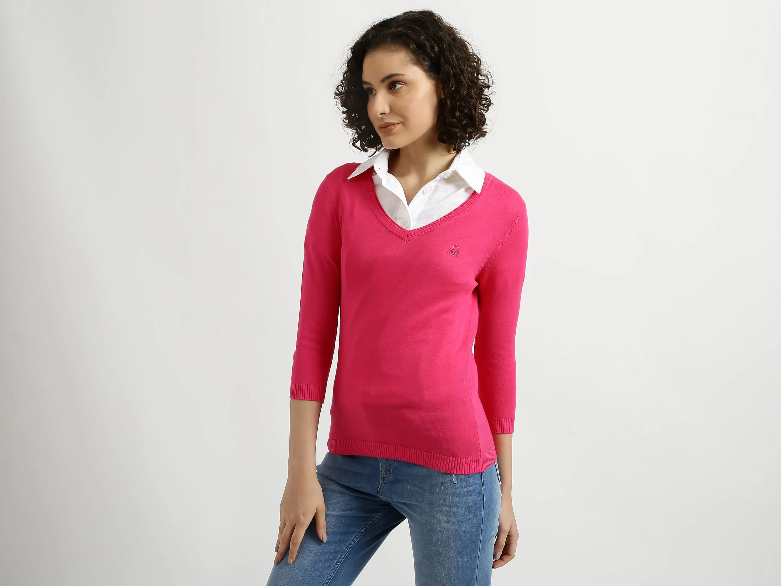 Fuchsia V-Neck Sweater