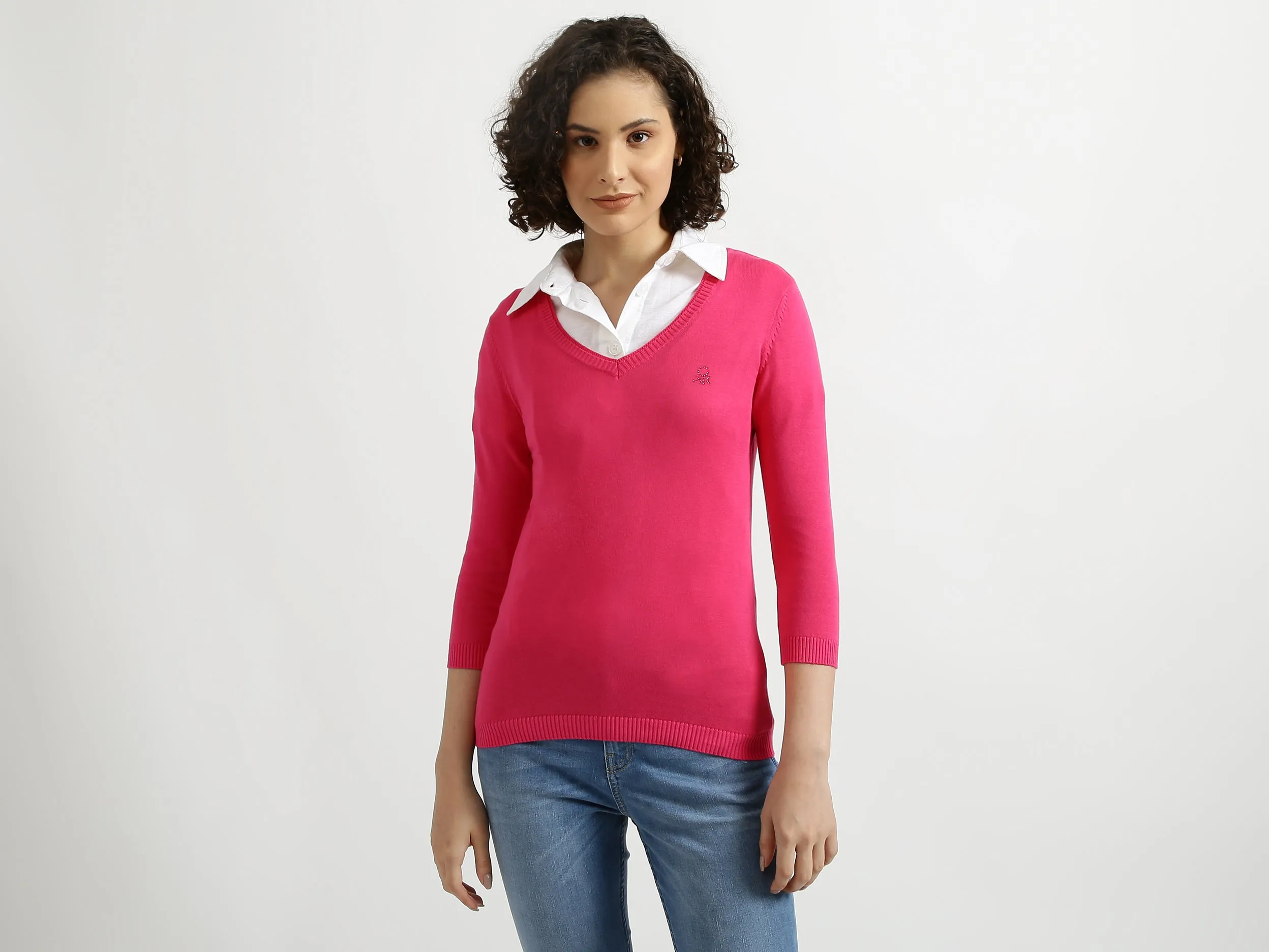 Fuchsia V-Neck Sweater