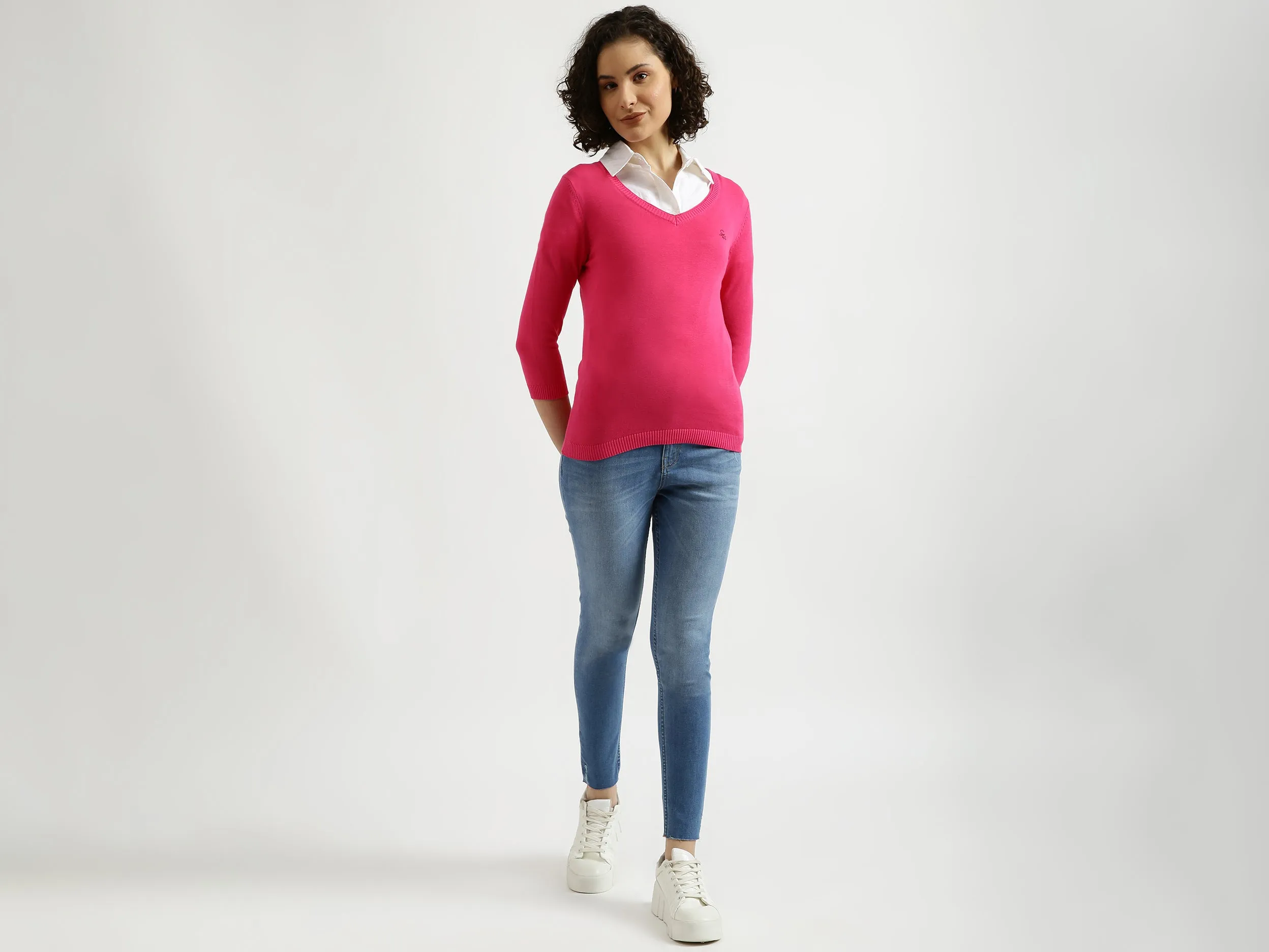 Fuchsia V-Neck Sweater
