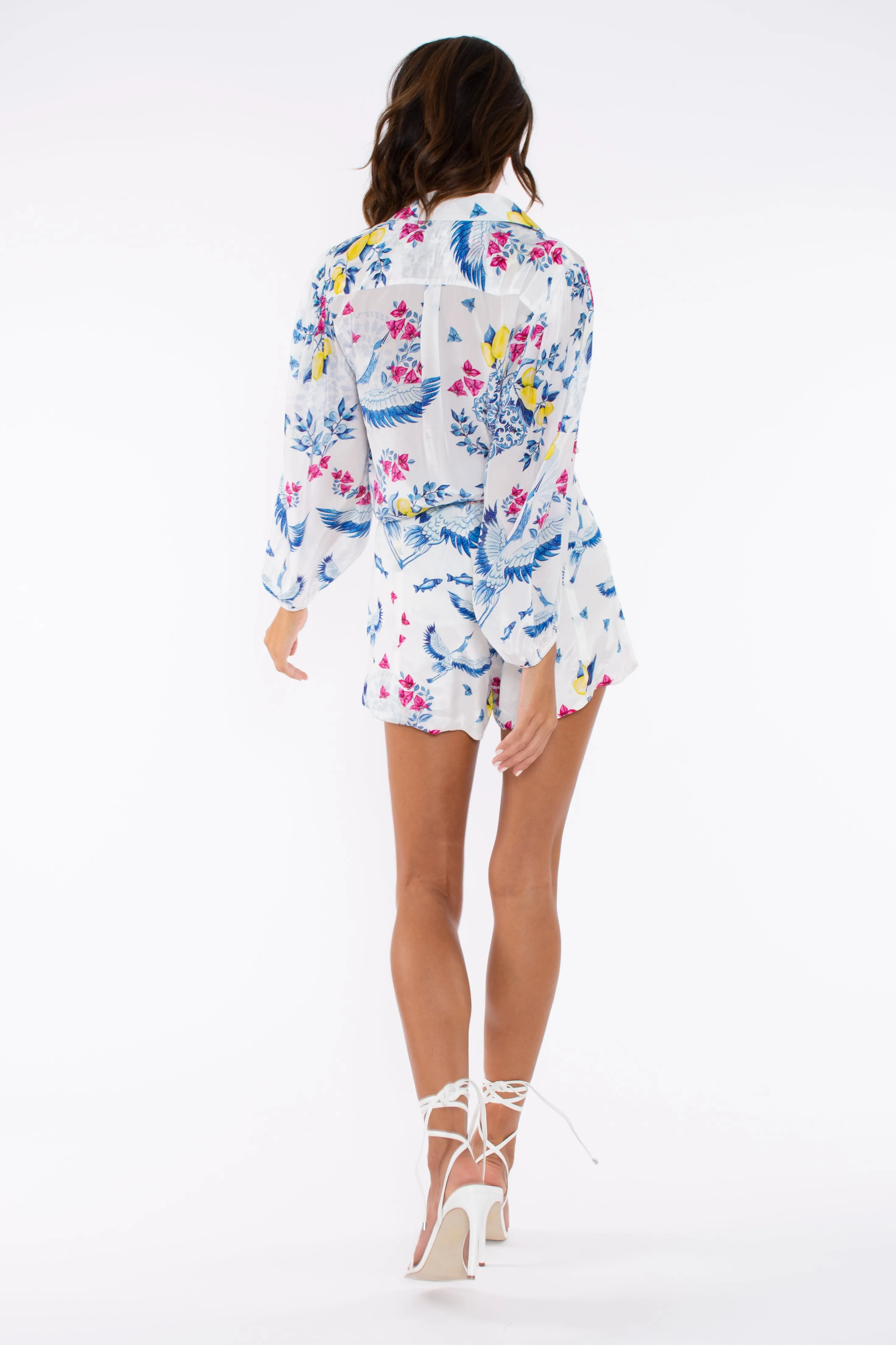 GAETA SHORTS - BLUE GREEK BIRDS WITH YELLOW LEMONS