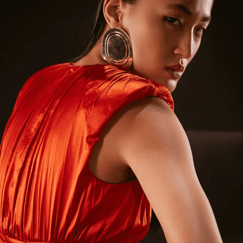 Gathered Sleeveless Playsuit In Orange