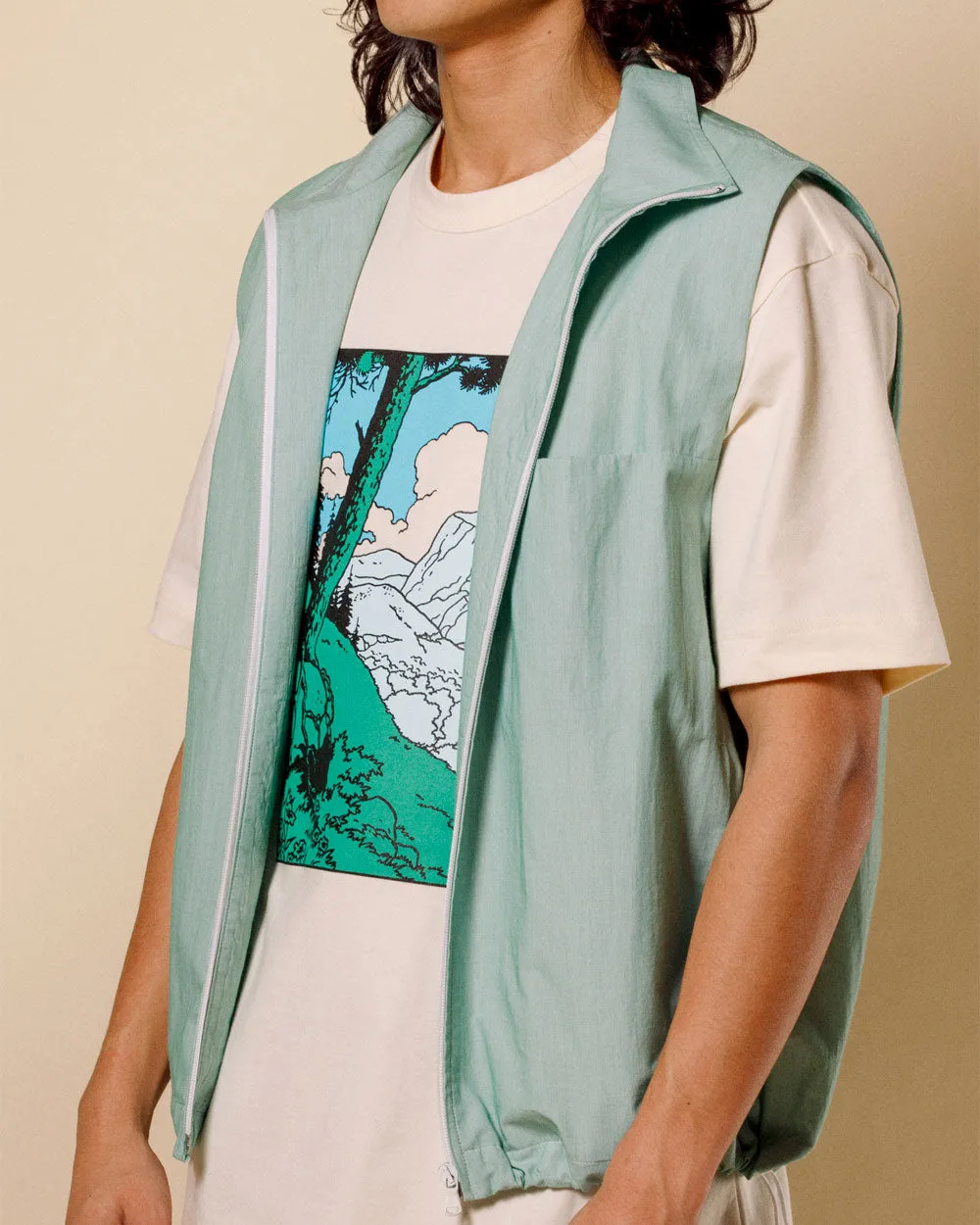 GRAPHIQUE - Hand Printed T-Shirt - Natural ''Green Valley''