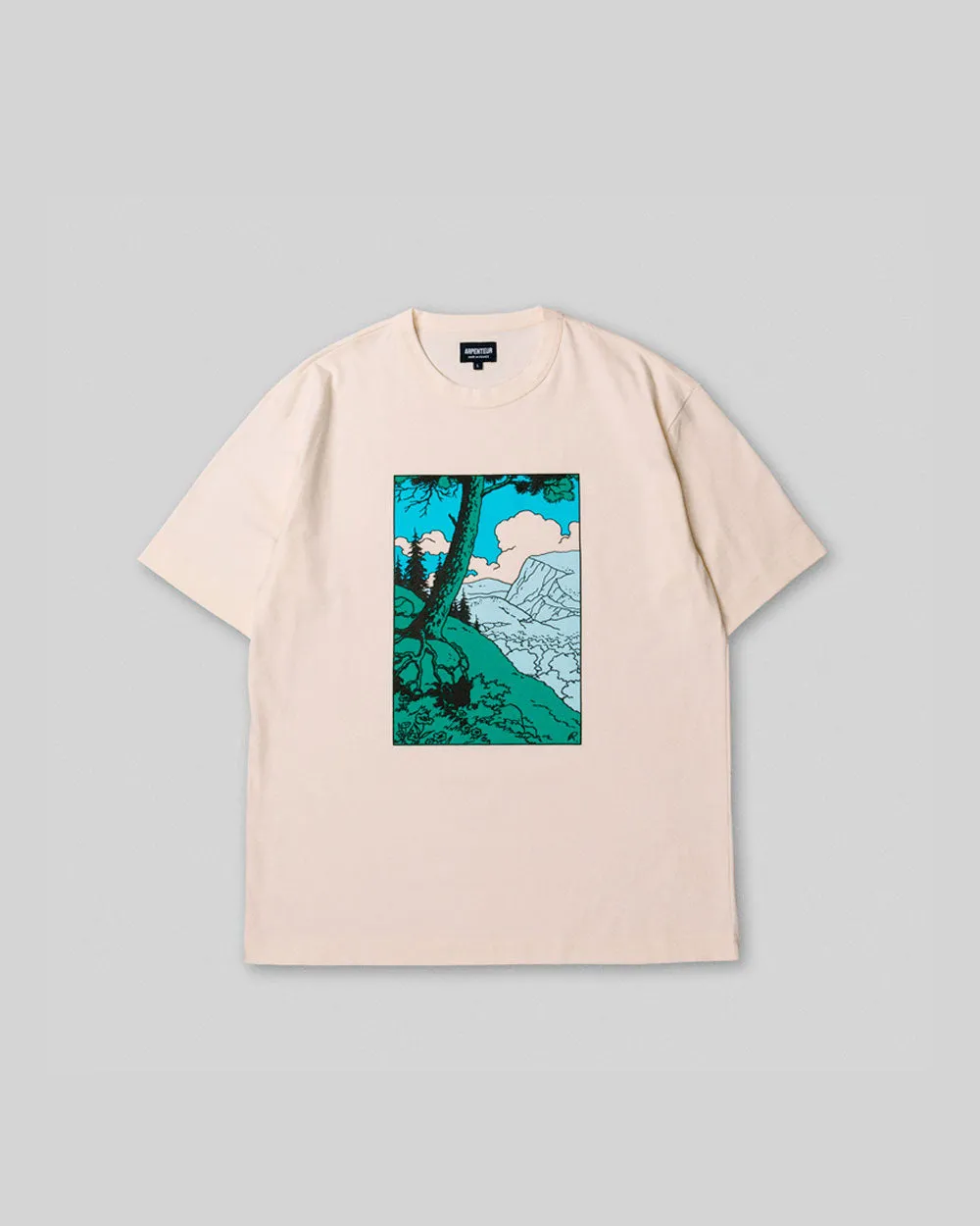 GRAPHIQUE - Hand Printed T-Shirt - Natural ''Green Valley''