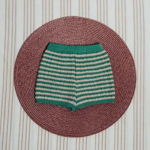 Green And Pink Stripe Shorts by Birinit Petit