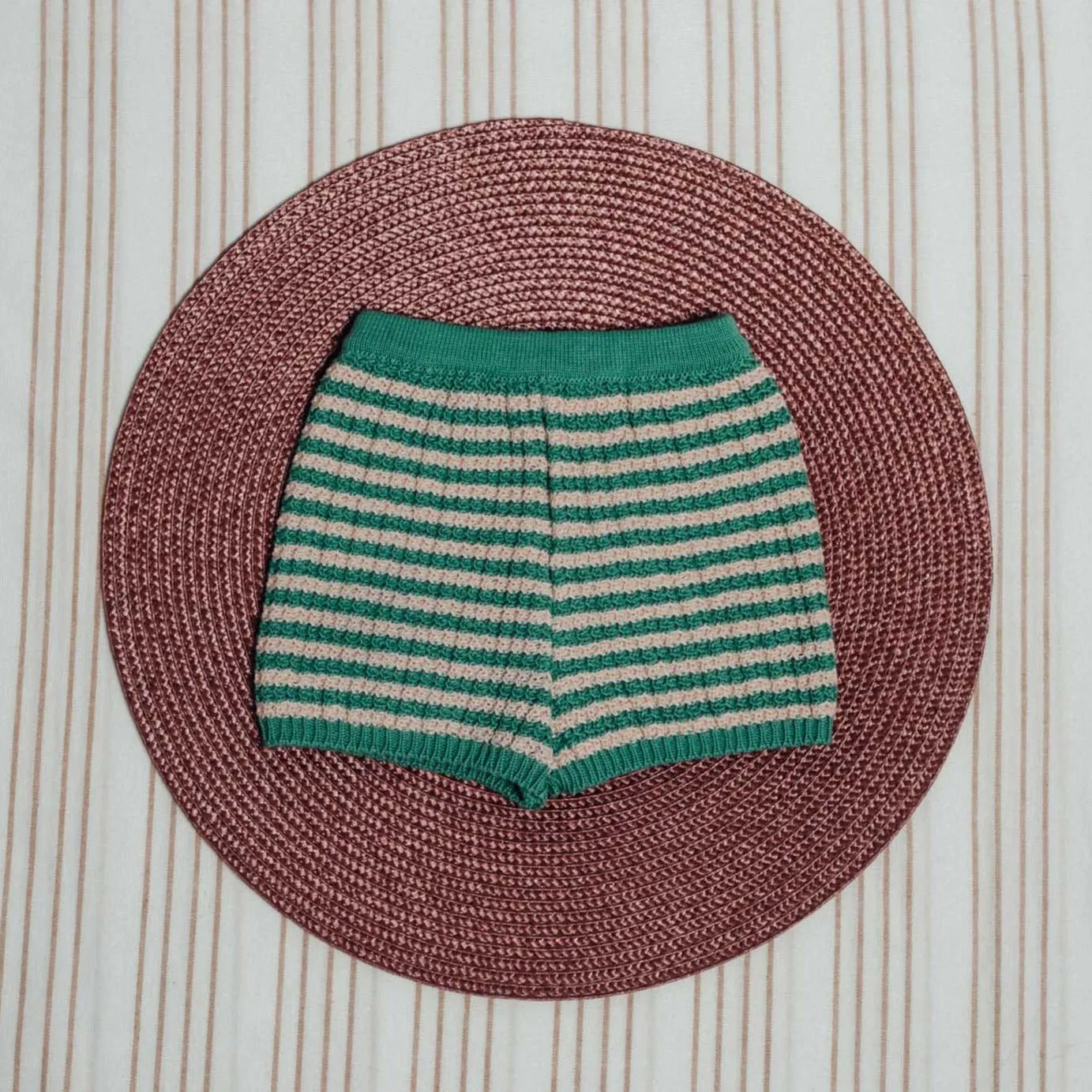 Green And Pink Stripe Shorts by Birinit Petit