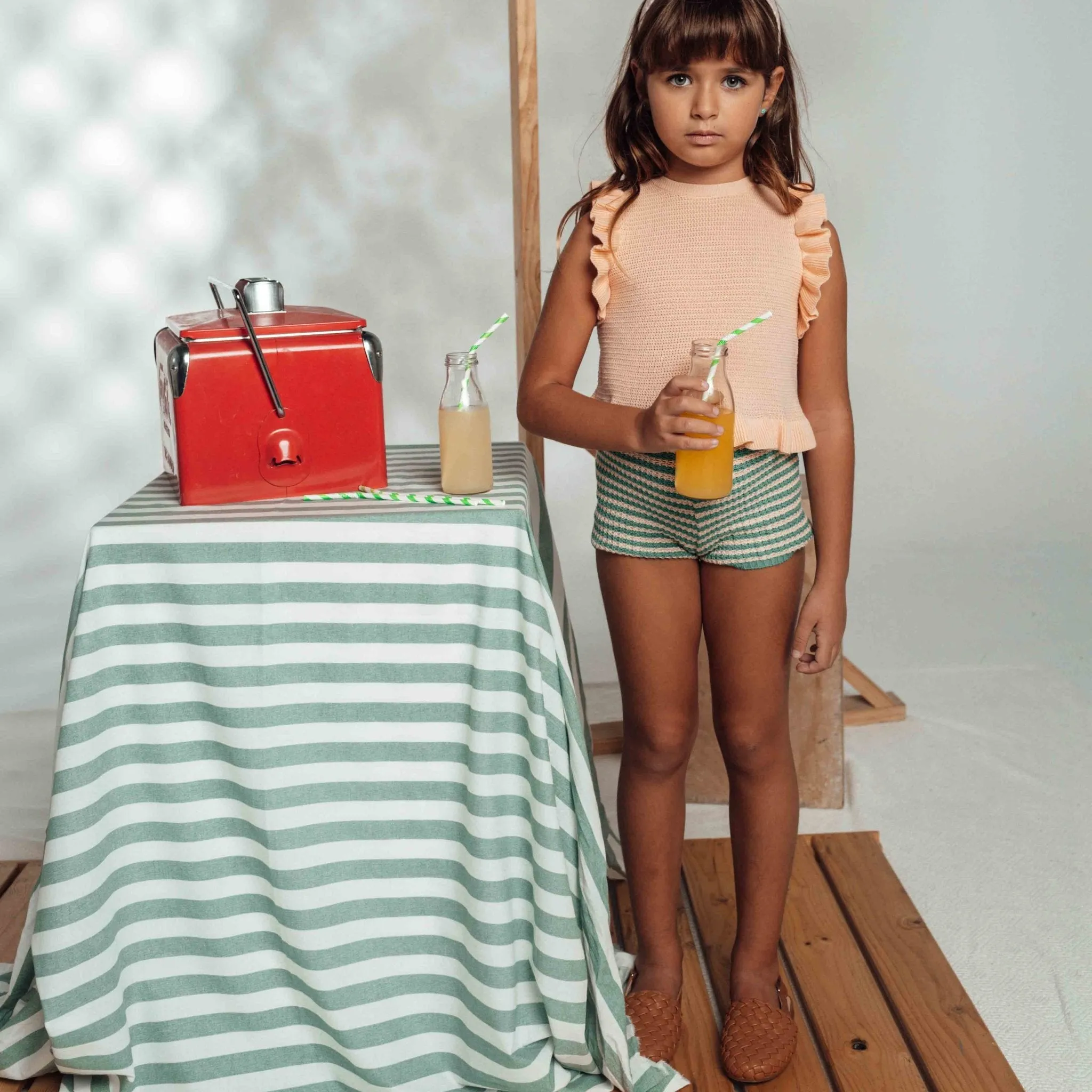 Green And Pink Stripe Shorts by Birinit Petit