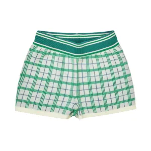 Green Knitted Plaid Cotton Shorts