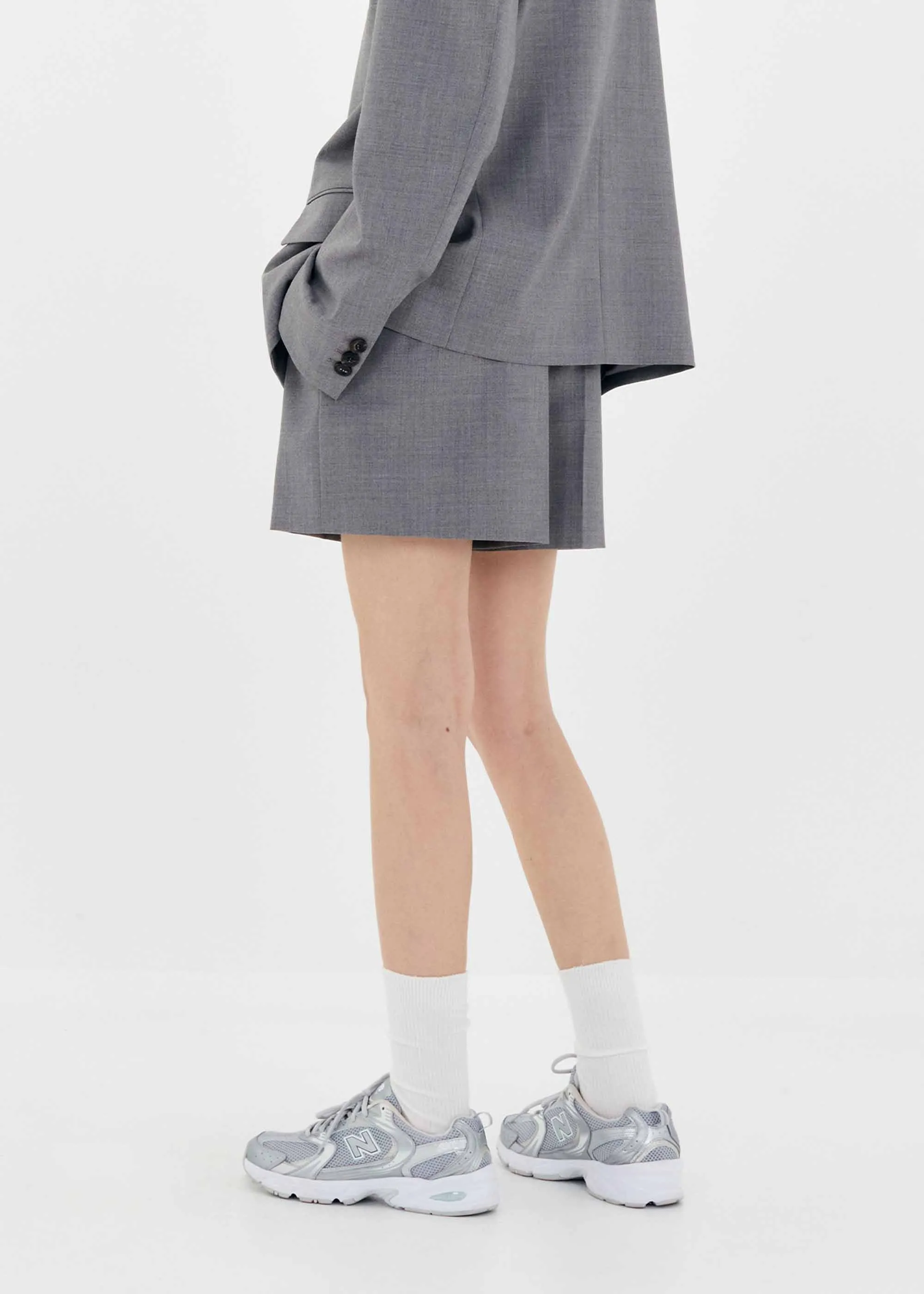 Grey Pleated Shorts