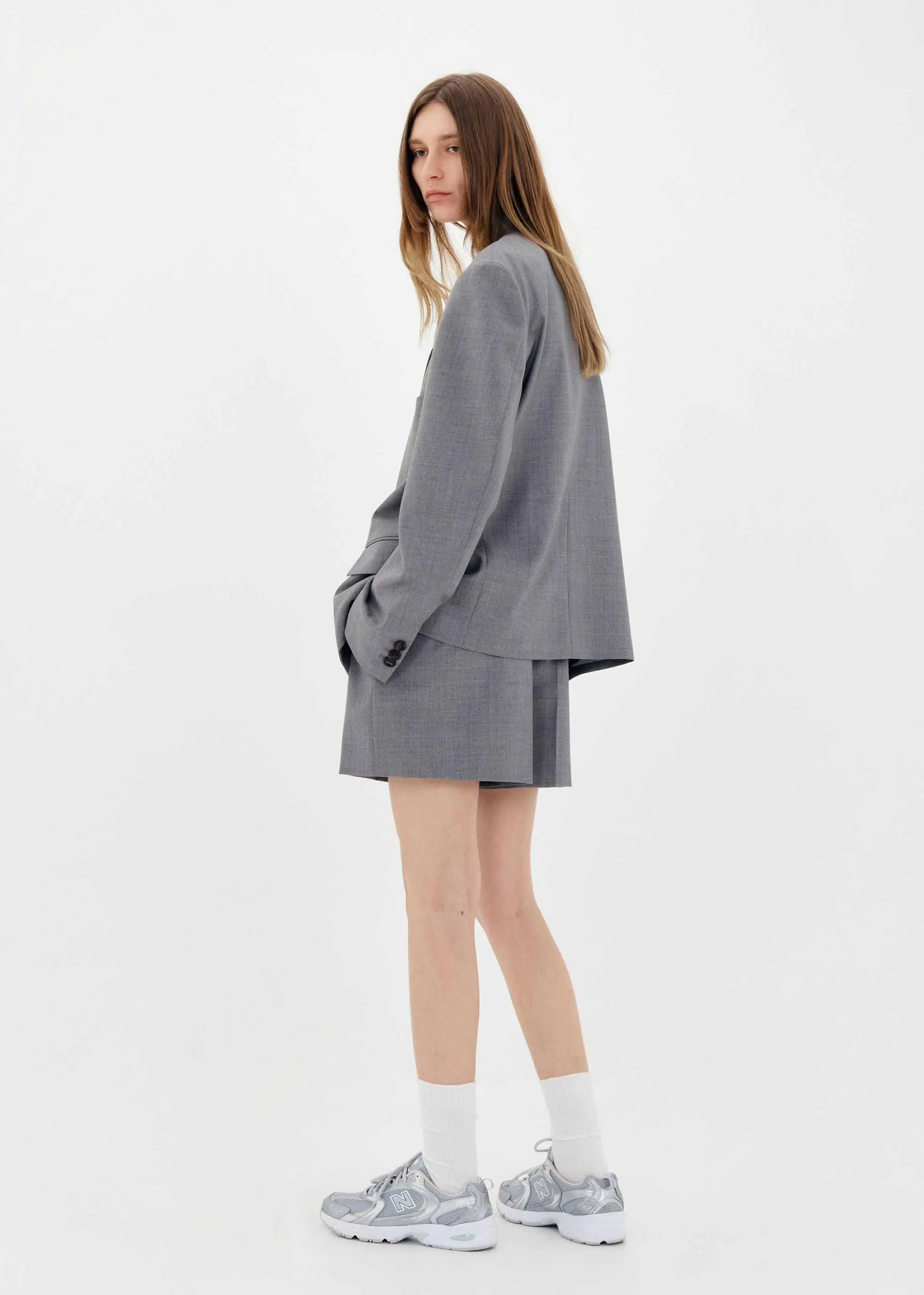 Grey Pleated Shorts