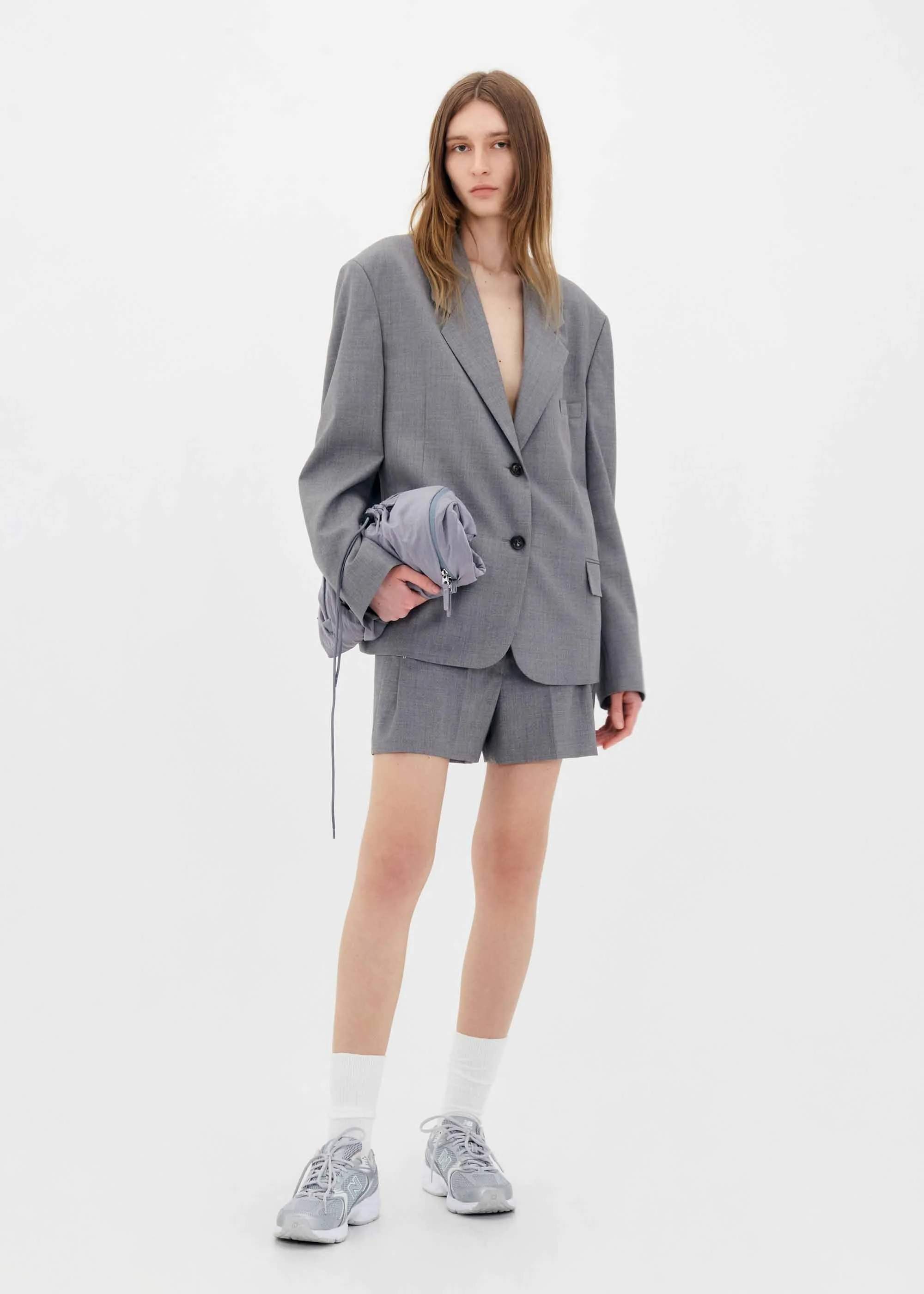 Grey Pleated Shorts