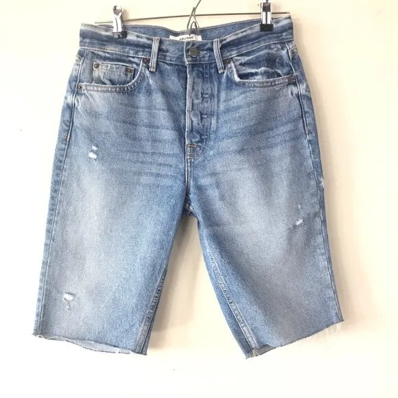 Grlfrnd Beverly One For The Road Denim Long Bermuda Boyfriend Jean Shorts 26