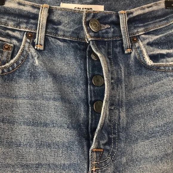 Grlfrnd Beverly One For The Road Denim Long Bermuda Boyfriend Jean Shorts 26