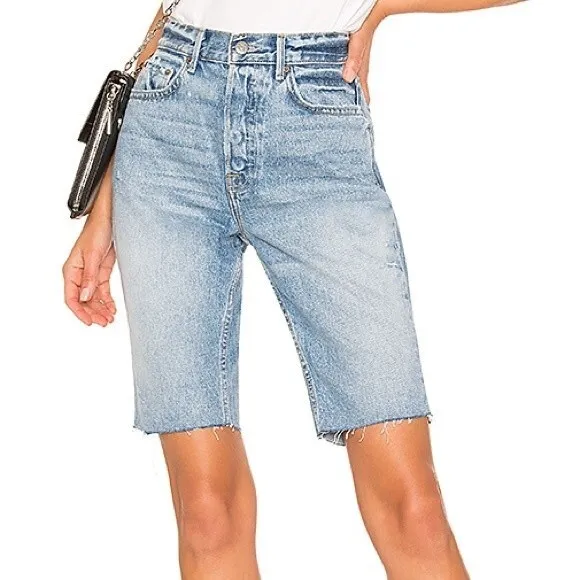 Grlfrnd Beverly One For The Road Denim Long Bermuda Boyfriend Jean Shorts 26