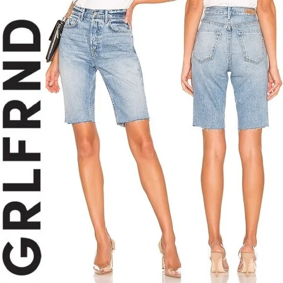 Grlfrnd Beverly One For The Road Denim Long Bermuda Boyfriend Jean Shorts 26