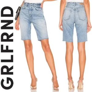 Grlfrnd Beverly One For The Road Denim Long Bermuda Boyfriend Jean Shorts 26