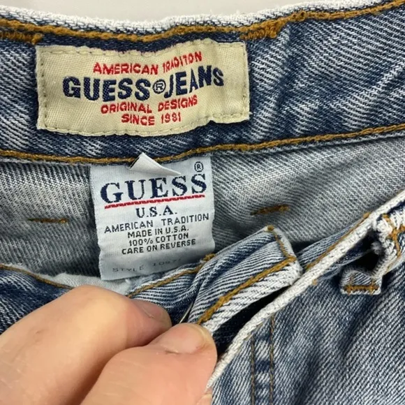 Guess vintage, y2k high-rise cuffed hemline denim shorts 30