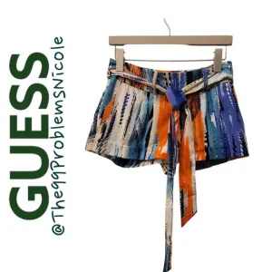 Guess Women's Multicolor Pleated Shorts with Belt