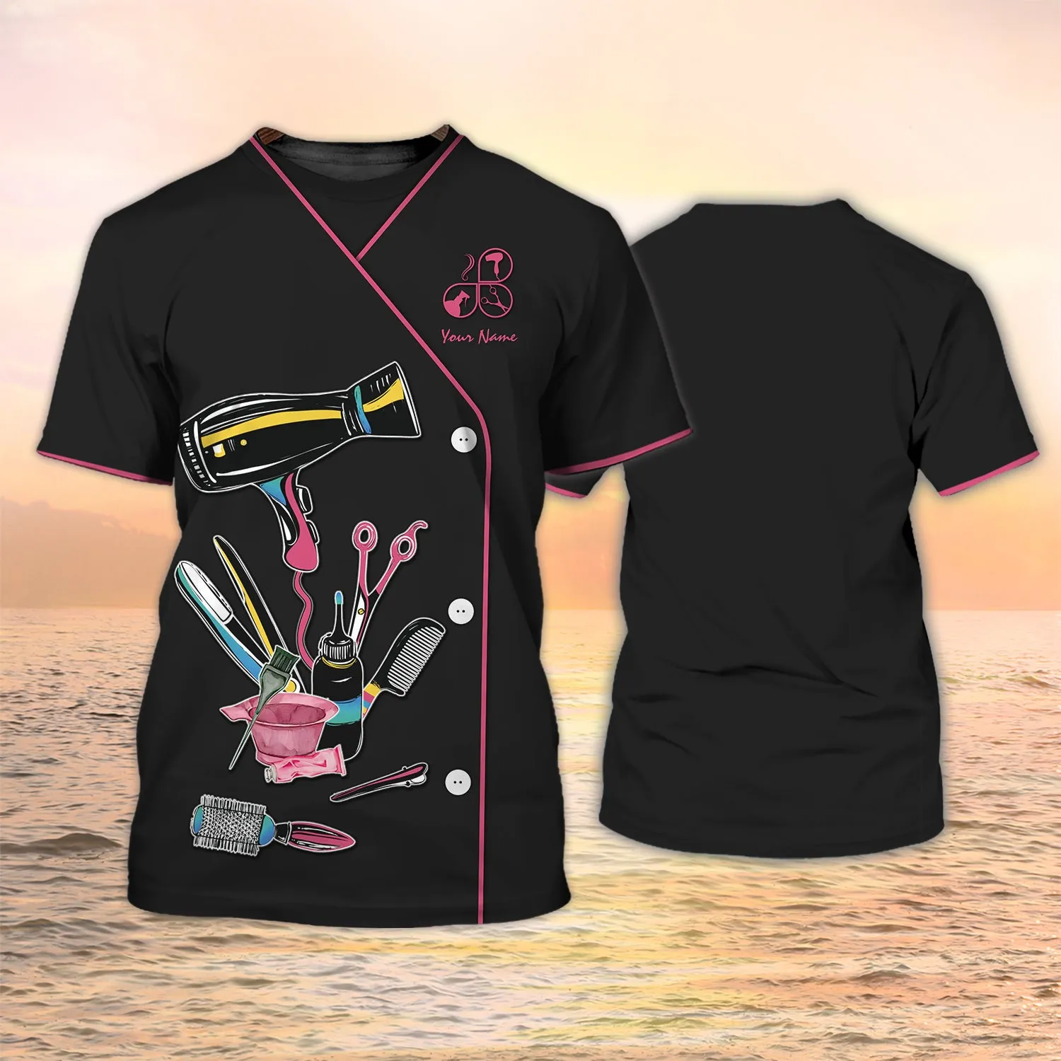 Hair Salon Uniform Hairdresser Custom T Shirt Hairstylist Black Shirts [Non Workwear]