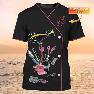 Hair Salon Uniform Hairdresser Custom T Shirt Hairstylist Black Shirts [Non Workwear]