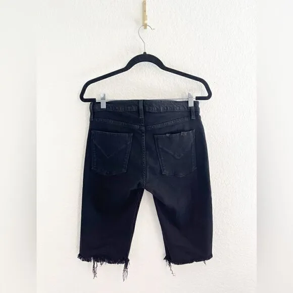 Hudson Amelia Bermuda shorts in black denim with raw hem.  29