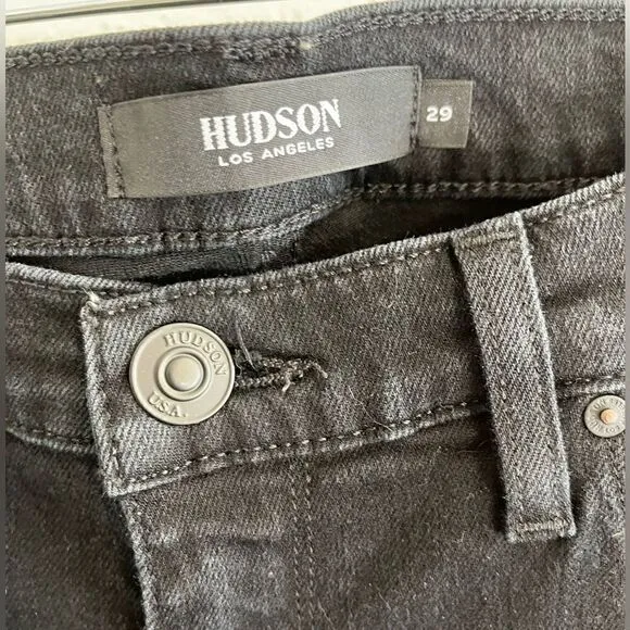 Hudson Amelia Bermuda shorts in black denim with raw hem.  29