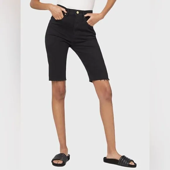 Hudson Amelia Bermuda shorts in black denim with raw hem.  29