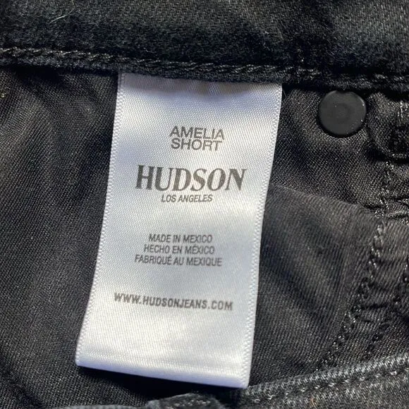 Hudson Amelia Bermuda shorts in black denim with raw hem.  29