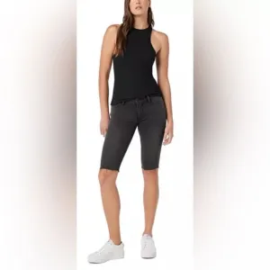 Hudson Amelia Bermuda shorts in black denim with raw hem.  29