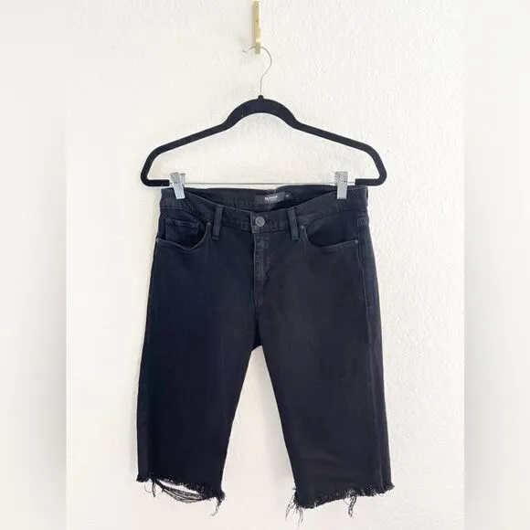 Hudson Amelia Bermuda shorts in black denim with raw hem.  29