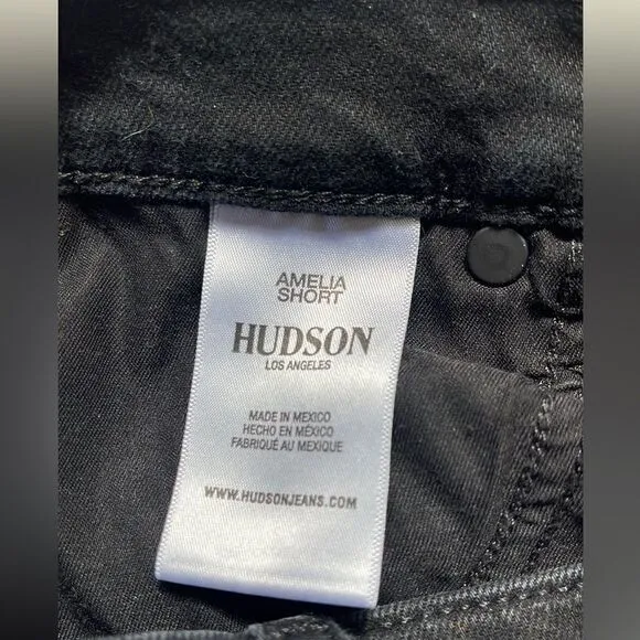 Hudson Amelia Bermuda shorts in black denim with raw hem.  29