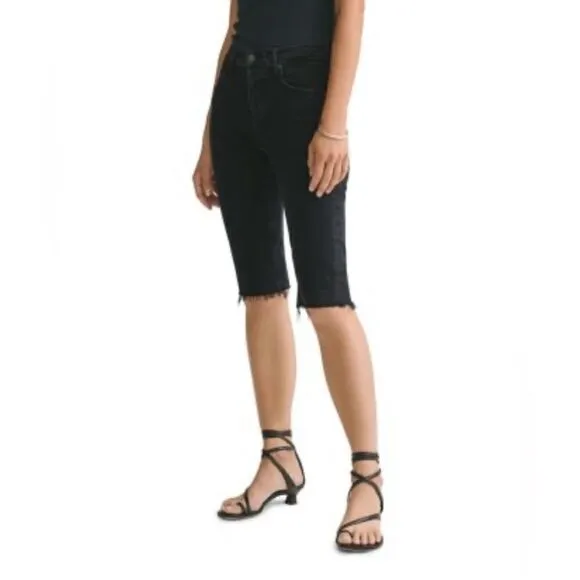 Hudson Amelia Bermuda shorts in black denim with raw hem.  29