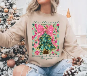 It's The Most Wonderful Time Of The Year Gildan or Bella Christmas Sweatshirt/ Direct To Film Transfered Faux Glitter Sweatshirt/ Youth and Adult Sizes