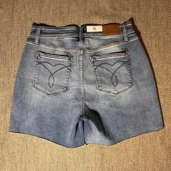 Judy Blue 1XL denim jean shorts hi waist raw hem lite wash JB15276 LT NWT