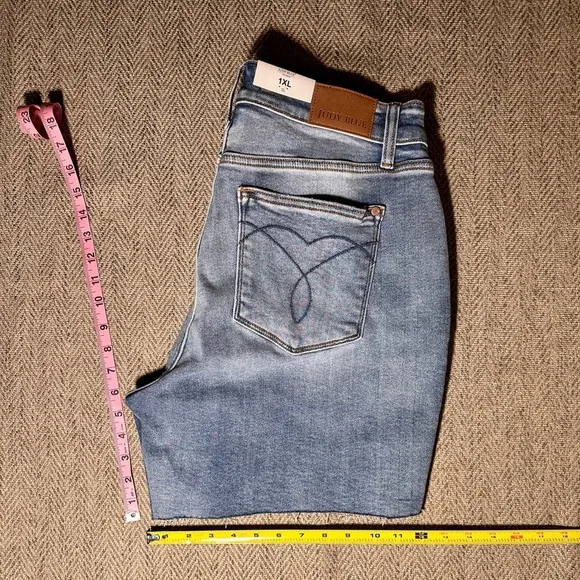Judy Blue 1XL denim jean shorts hi waist raw hem lite wash JB15276 LT NWT