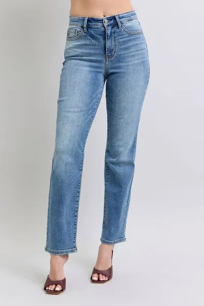 Judy Blue Full Size Run Vintage Wash Thermal Straight Jeans ONLINE EXCLUSIVE