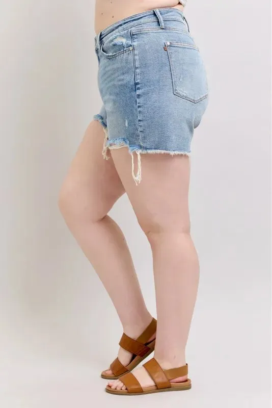 Judy Blue Plus Size HW Rigid Magic Destroy Cut Off Denim Shorts