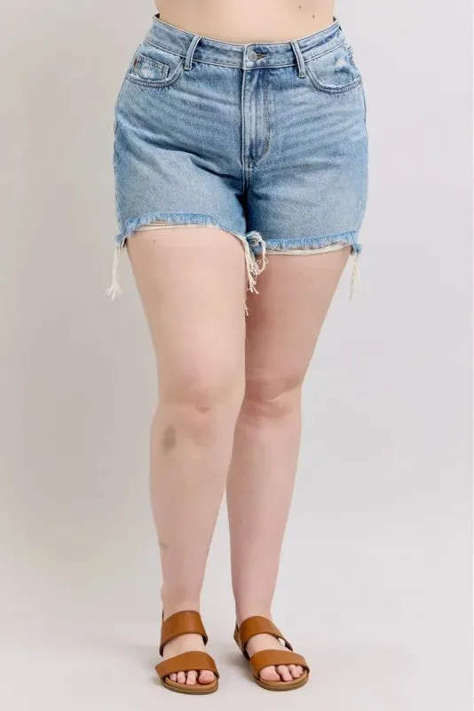 Judy Blue Plus Size HW Rigid Magic Destroy Cut Off Denim Shorts