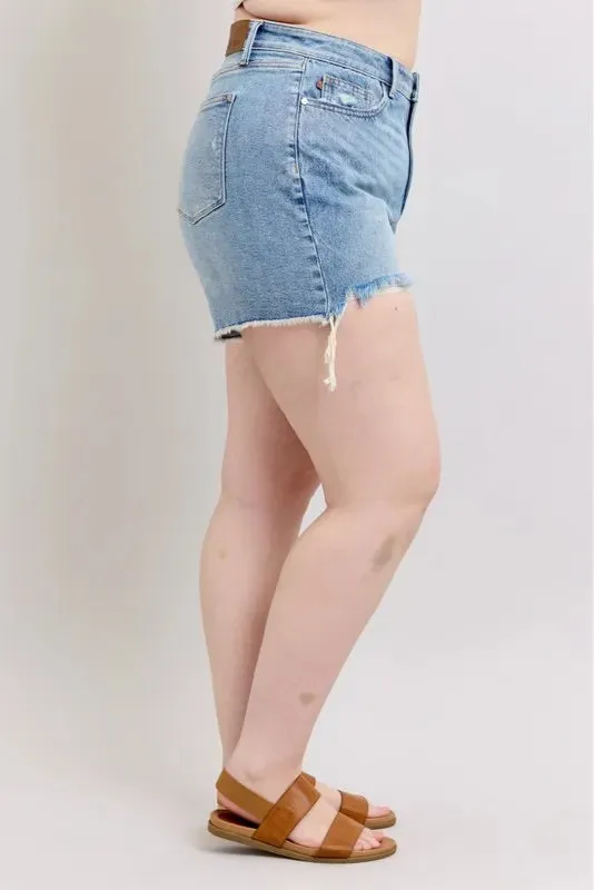 Judy Blue Plus Size HW Rigid Magic Destroy Cut Off Denim Shorts